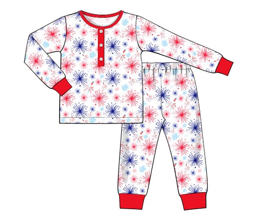 K385- Navy, Red Firework knit printing 4.0
