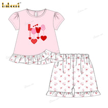 Girl Applique Heart Outfit In Pink - DR3858