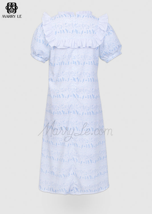 FLORAL GEOMETRIC SMOCKING DRESS WITH RUFFLES– MD547