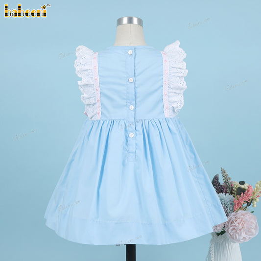 Girl Geometric Smocked Dress In Blue - DR3813