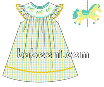 Nice bishop dress with hand-smocked carousel horses - DR 2582