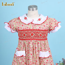 Geometric Dress In Red Floral And Flower Embroidery For Girl - DR3611