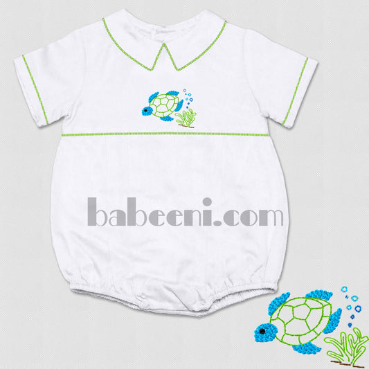 Turtle embroidery and french knot bubble for boys - BC 470