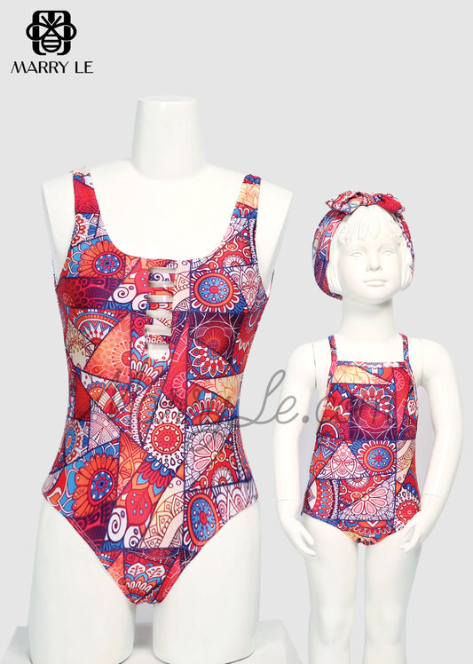 MATCHING MOTHER AND DAUGHTER ONE PIECE SWIMWEAR BOHO PRINT - MD494