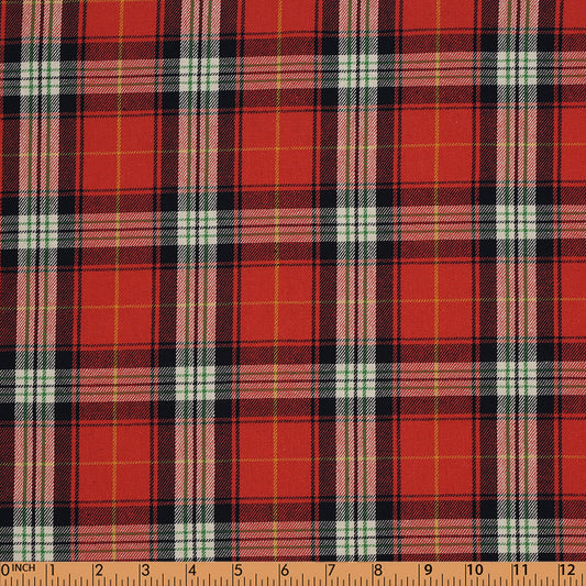 T07- Living coral, White, Yellow Tartan Fabric
