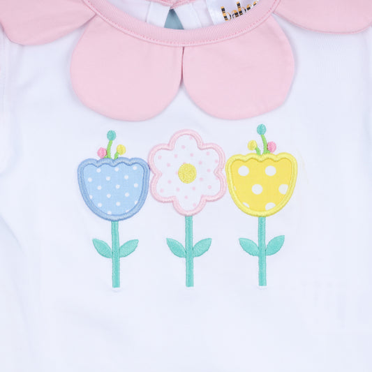 Applique Bodysuit Flowers And Pink Accent For Girl - DR4119