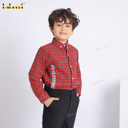 Boy Shirt In Dark Red With Babeeni Logo Embroidered - BC1241