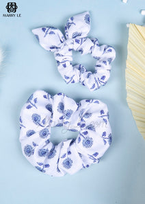 BLUE FLORAL DIGITAL PRINTED SCRUNCHIES - MD357