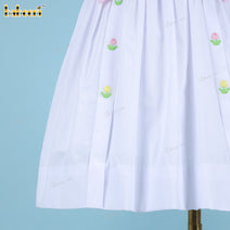 Girl Honeycomb Smocked Dress In White And Flower - DR3788