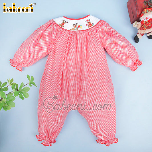 Christmas deer hand smocked baby bubble – DR 3468