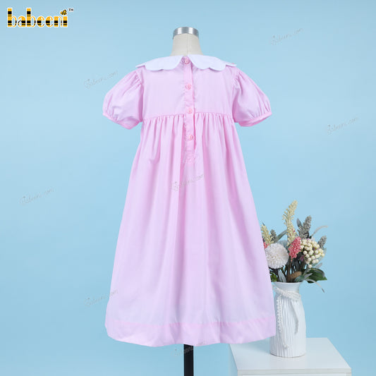 Honeycomb Smocking Dress Pink With Bow Embroidey For Girl - DR3580