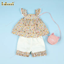 Shirred 2 Piece Set Yellow Floral Pattern For Girl - DR3660