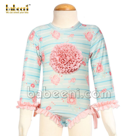 Floral long-sleeve rash guard one-piece swimsuit- SW 533