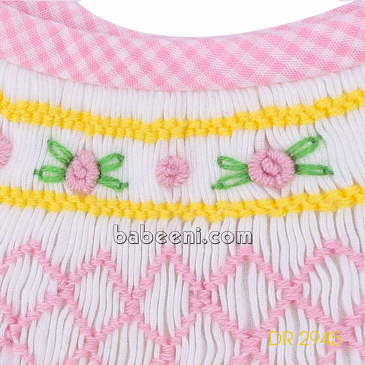 Geometric and flower smock seersucker bubble for baby girl - DR 2945