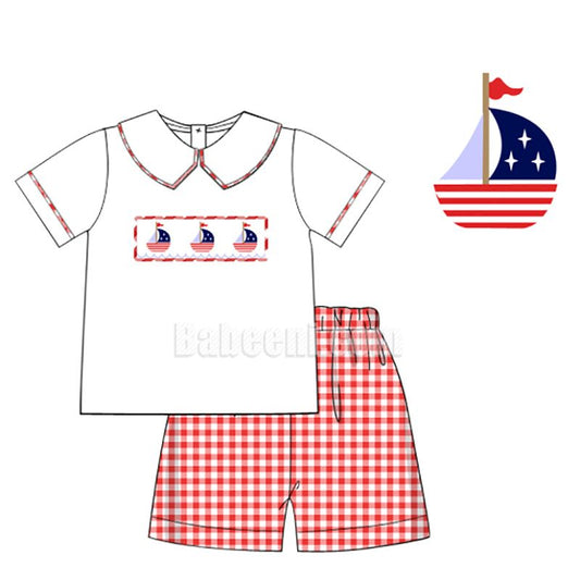 Nice sailing boat boy smocked short set - BC 815