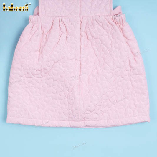 Girl Dress In Peach Pink Windbreaker Fabric Embroidered Pattern - DR3934