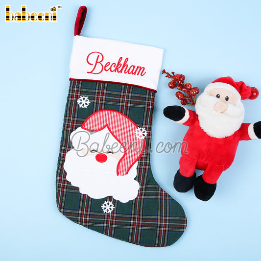 Santa face applique stockings with name monogram - CO 38