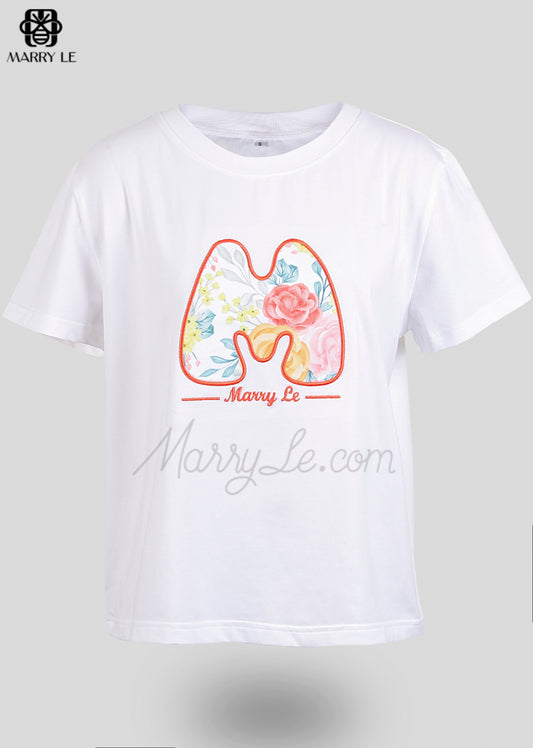 MARRY LE LETTER GRAPHIC APPLIQUE TSHIRT CREWNECK SHORT SLEEVES - MD504