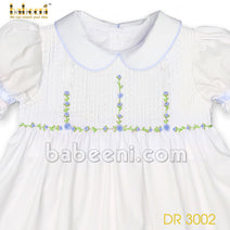 White Flower Pin-tuck embroidery girl dress - DR 3002