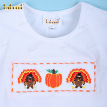 Hand Smocked 2 Piece Set Turkey Pumpkin For Girl - DR3650