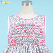 Girl Geometric Smocked Dress Green Floral - DR3792