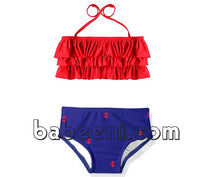 Pretty anchor embroidery bikini set for little girl - SW 369