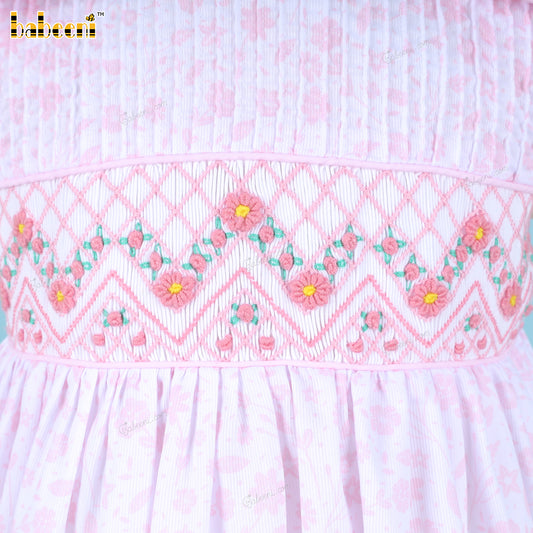 Girl Geometric Smocked Dress In Pink - DR3783