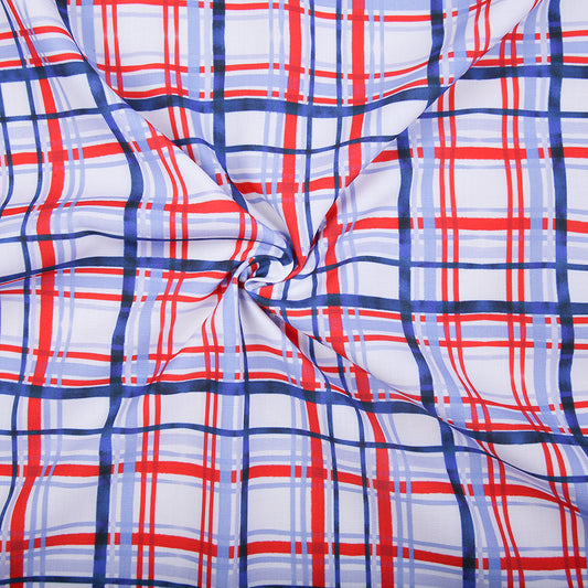 F189- blue, navy, red plaid woven printing 4.0