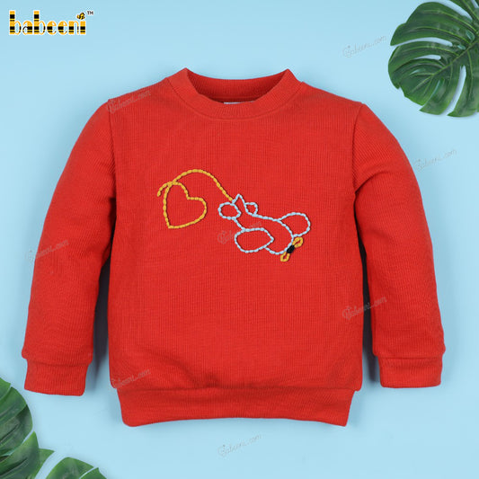 Boy Sweater Plane And Heart Hand Embroidered - BC1221