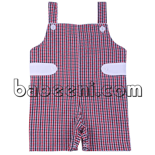 Red black gingham seersucker boy shortall - BC 600