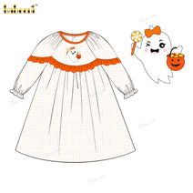 Girl Dress In White Cute Ghost Hand Embroidered - DR3991