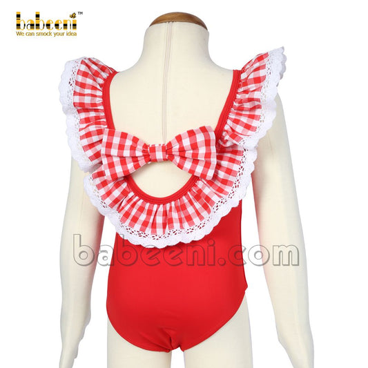 Cool red monogramed letter and laced baby girl swimwear - SW 548