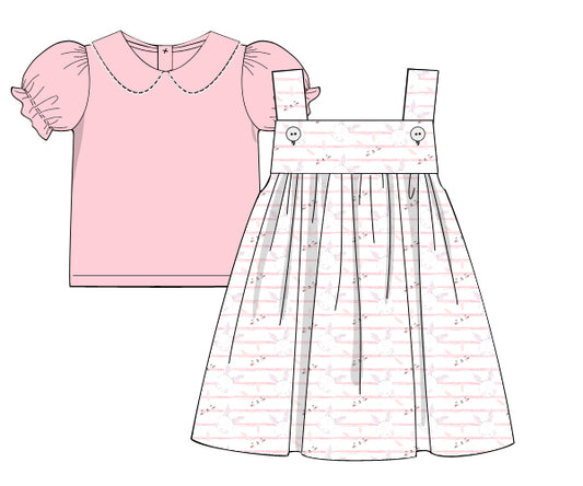 K265- Cute Rabbit in pink stripe knit printing 4.0
