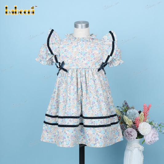 Plain Dress Floral And Mallard Green Outline For Girl - DR3632