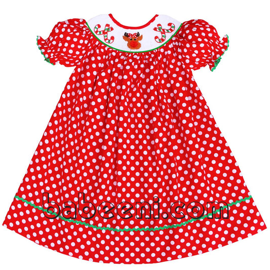 Lovely reindeer and candy smocked bishop dress - DR 2904