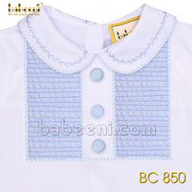 Playful hand embroidered pintuck boy blue set - BC 850