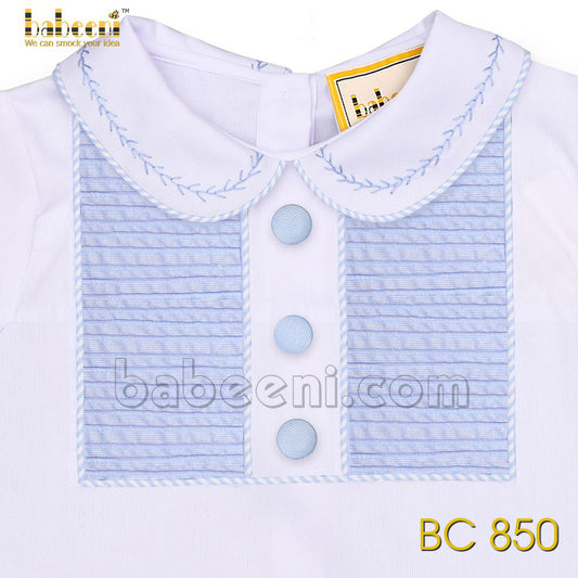 Playful hand embroidered pintuck boy blue set - BC 850