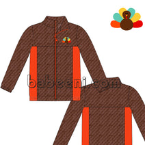 Brown minky coat with colorful turkey applique - PO 09