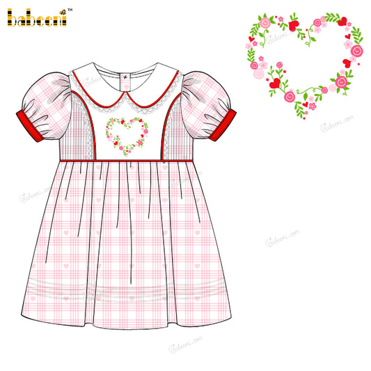 Girl Hand Embroidered Flower Valentine Dress In Pink - DR3841