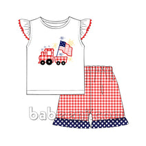 Stunning truck& flags applique two-pieces for little girl  - DR 2661