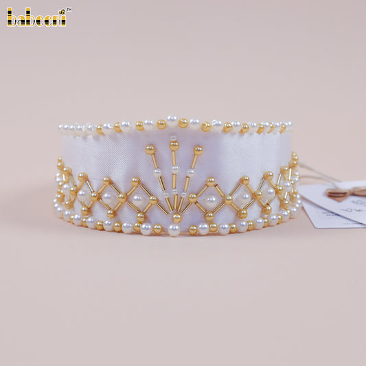 HB199 – Royal Pearl & Gold Beaded Headband