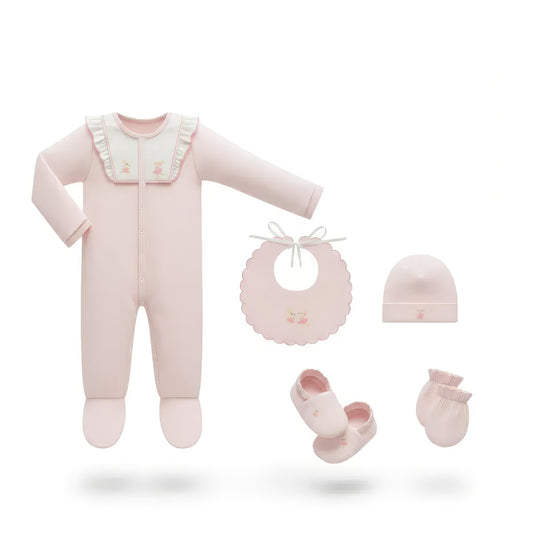 DR4585 – Bunny Footed Sleeper Newborn Gift Set – Blush Pink