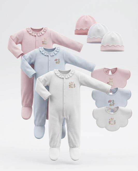 DR4586 – Bunny Garden Footed Sleeper Newborn Gift Set