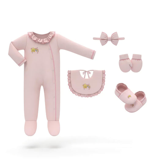 DR4593 – Sweet Pony Footed Sleeper Newborn Gift Set – Blush Pink