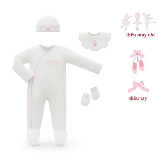 DR4594 – Ballerina Footed Sleeper Newborn Gift Set – Pure White