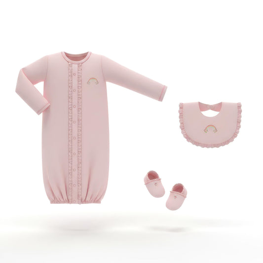 DR4584 – Rainbow Sleep Gown Newborn Gift Set – Blush Pink