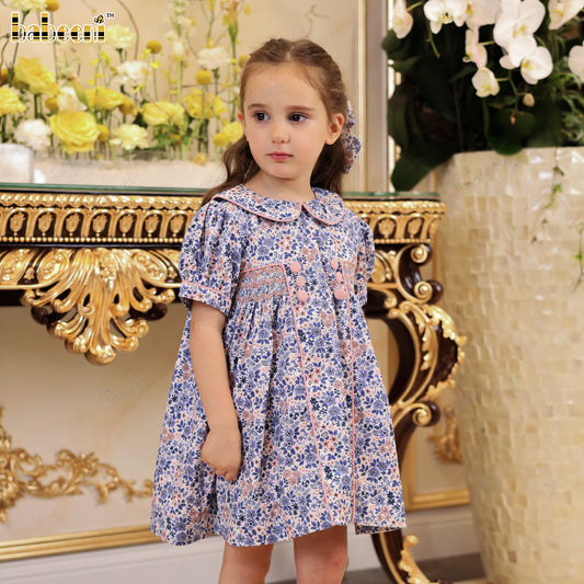 A-Line Corduroy Dress with Side Smocking and Peter Pan Collar - VAG012