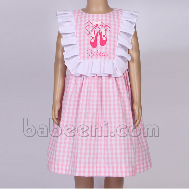 Cute ballet shoes appliqued dress with ruffle - DR 2632