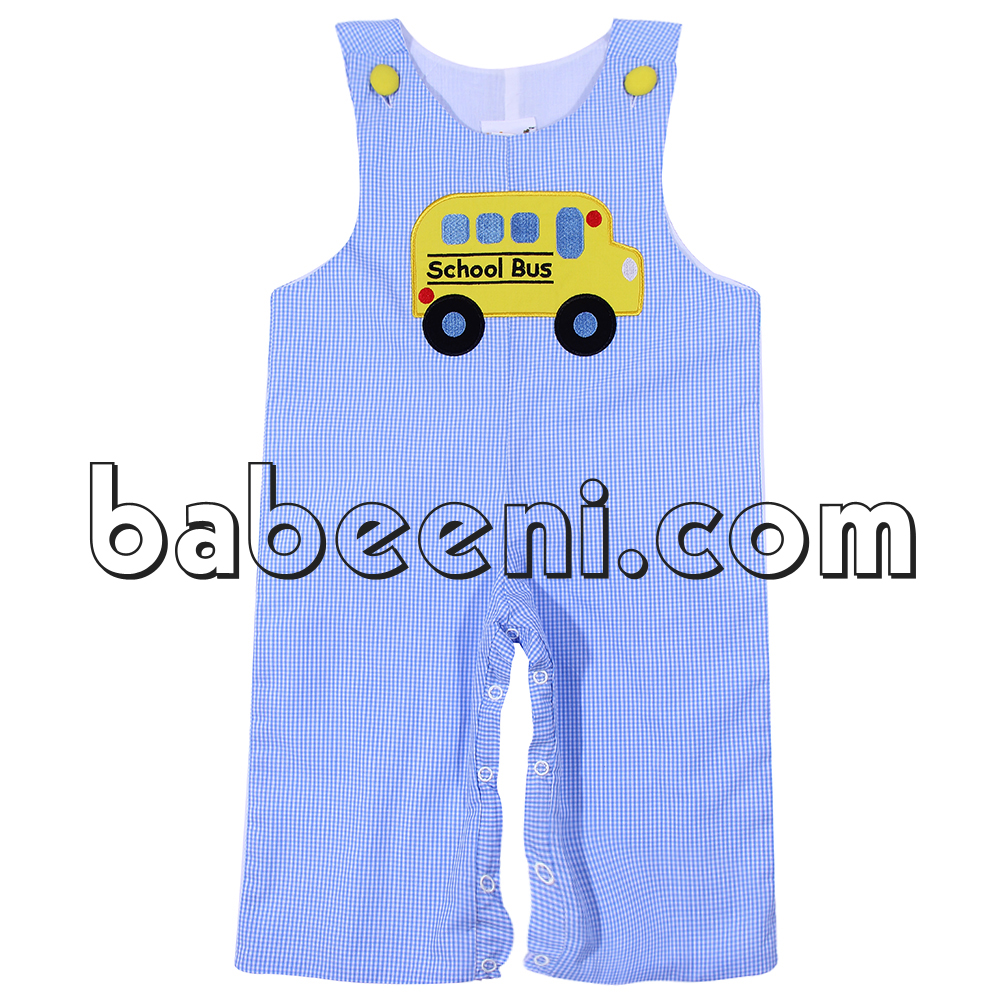 Lovely schoolbus applique longalls for little boys - BC 664