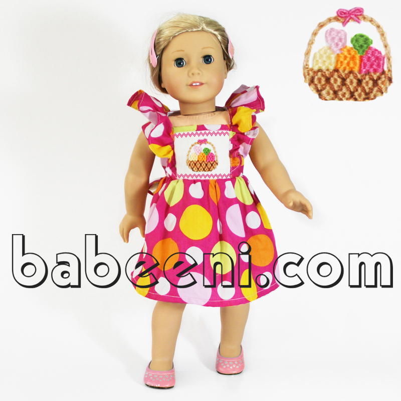 Egg basket smocked dress for doll - D 039